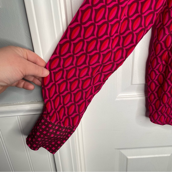Boden 100% Silk Geometric Retro Blouse 60s/70s Groovy Career in Red/Pink 8P - Picture 7 of 11
